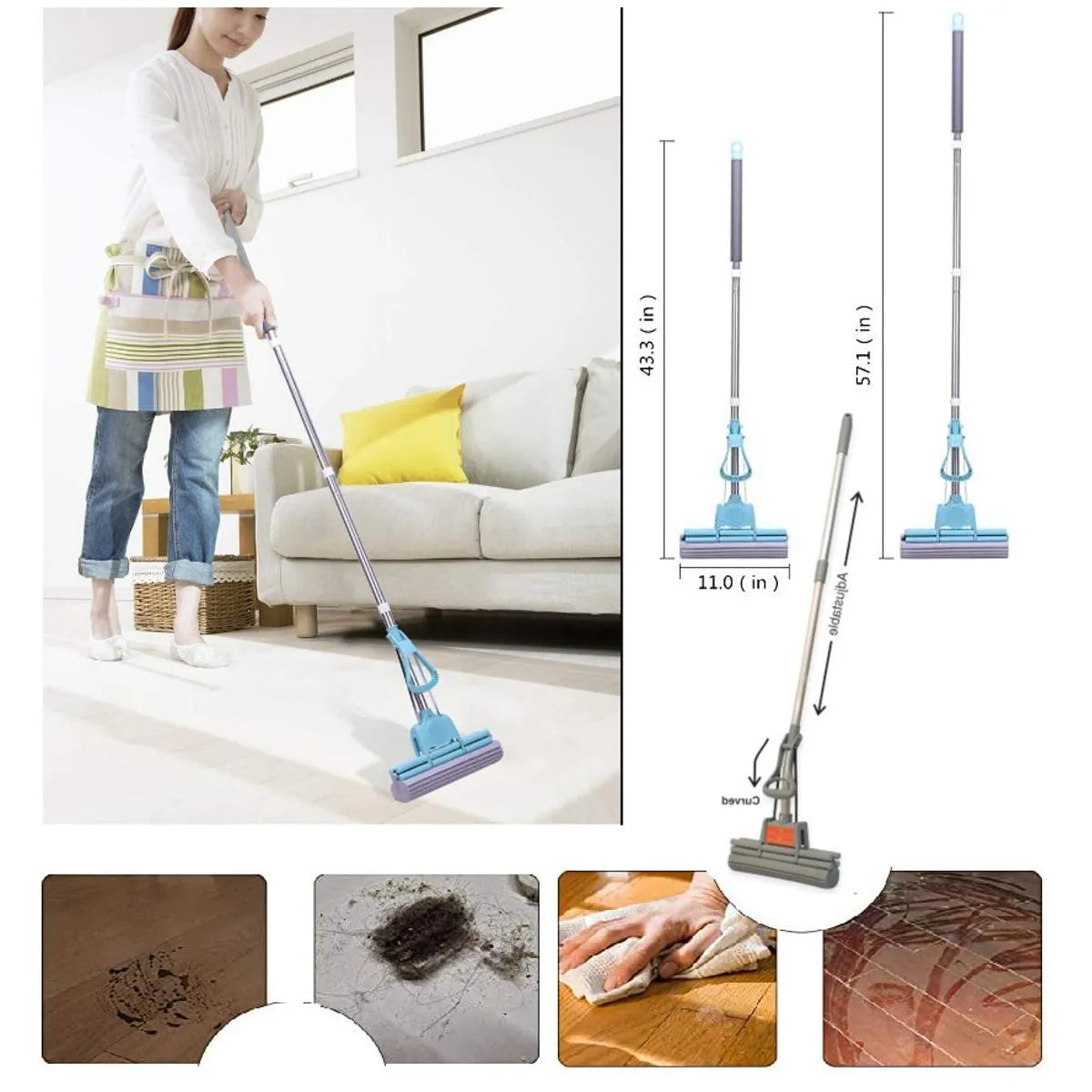Foamic Sponge Squeezy Mop, Double Roller Sponge Foam Mop